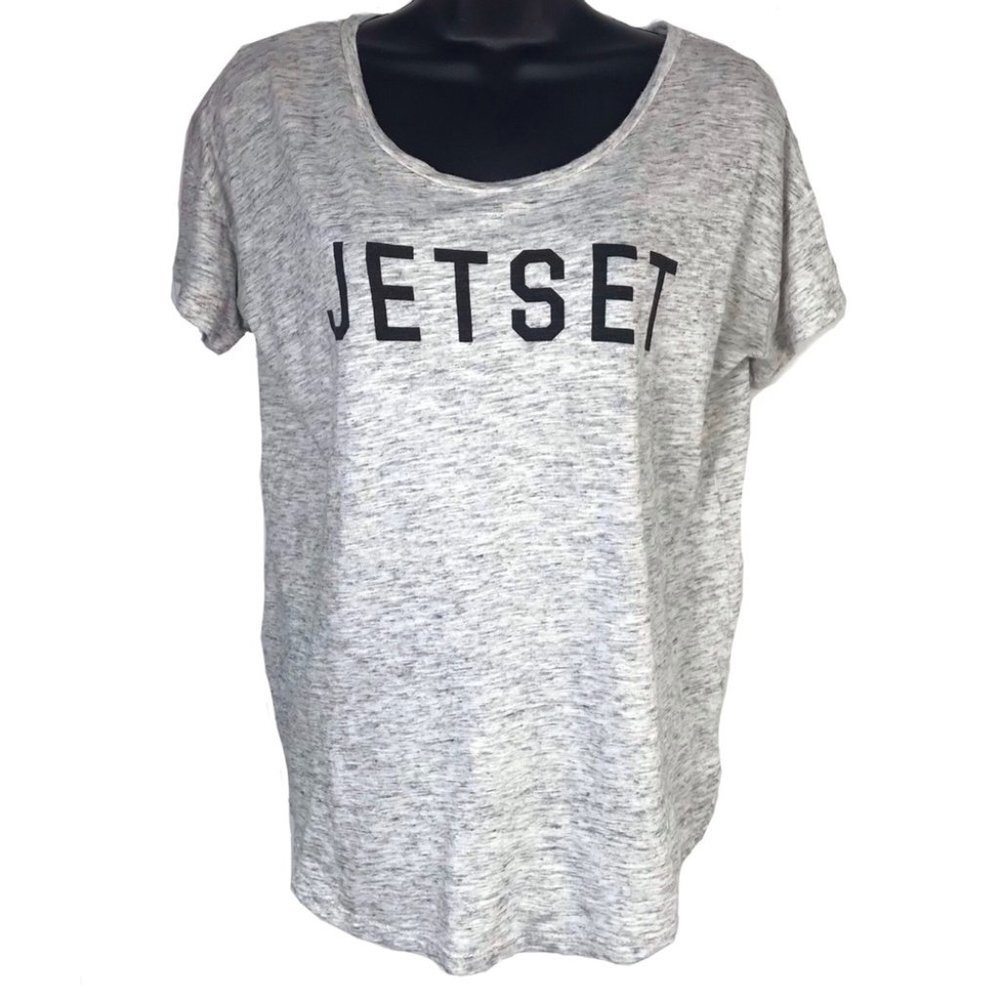 Womens Gray JETSET Graphic T Shirt Casual Short Sleeve Top